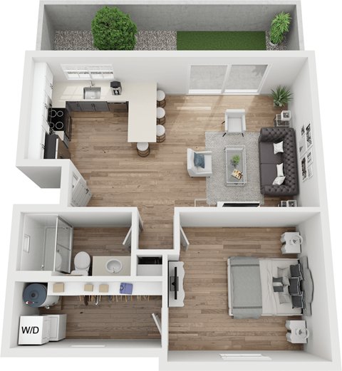 Floor plan for 1 bed, 1 bath, 674 sqft